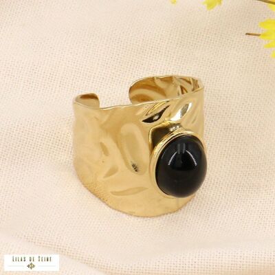 Bague acier cabochon pierre naturelle anneau froissé 0423165