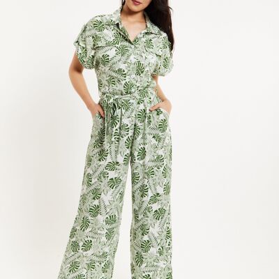 Liquorish Green Leaf Printed Jumpsuit