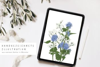 Crayon motif floral fleurs sauvages bleu blanc vert, neutre pour le climat 4