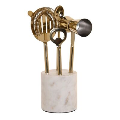 COCKTAIL SET 4 STAINLESS STEEL MARBLE 10X3X21 WHITE PC200983