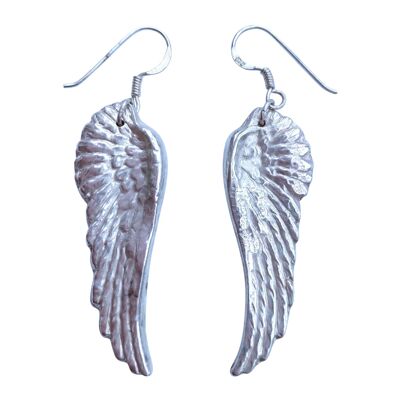 Pendientes hechos a mano de plata de ley 925 con plumas de ángel