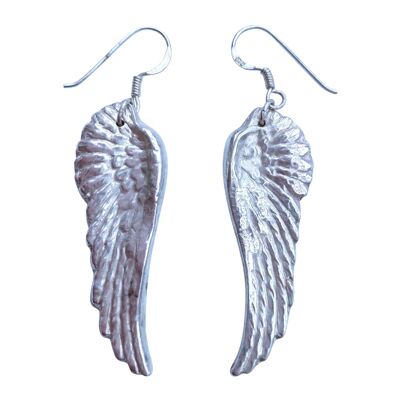 Boucles d'oreilles plumes d'ange en argent sterling 925 faites à la main