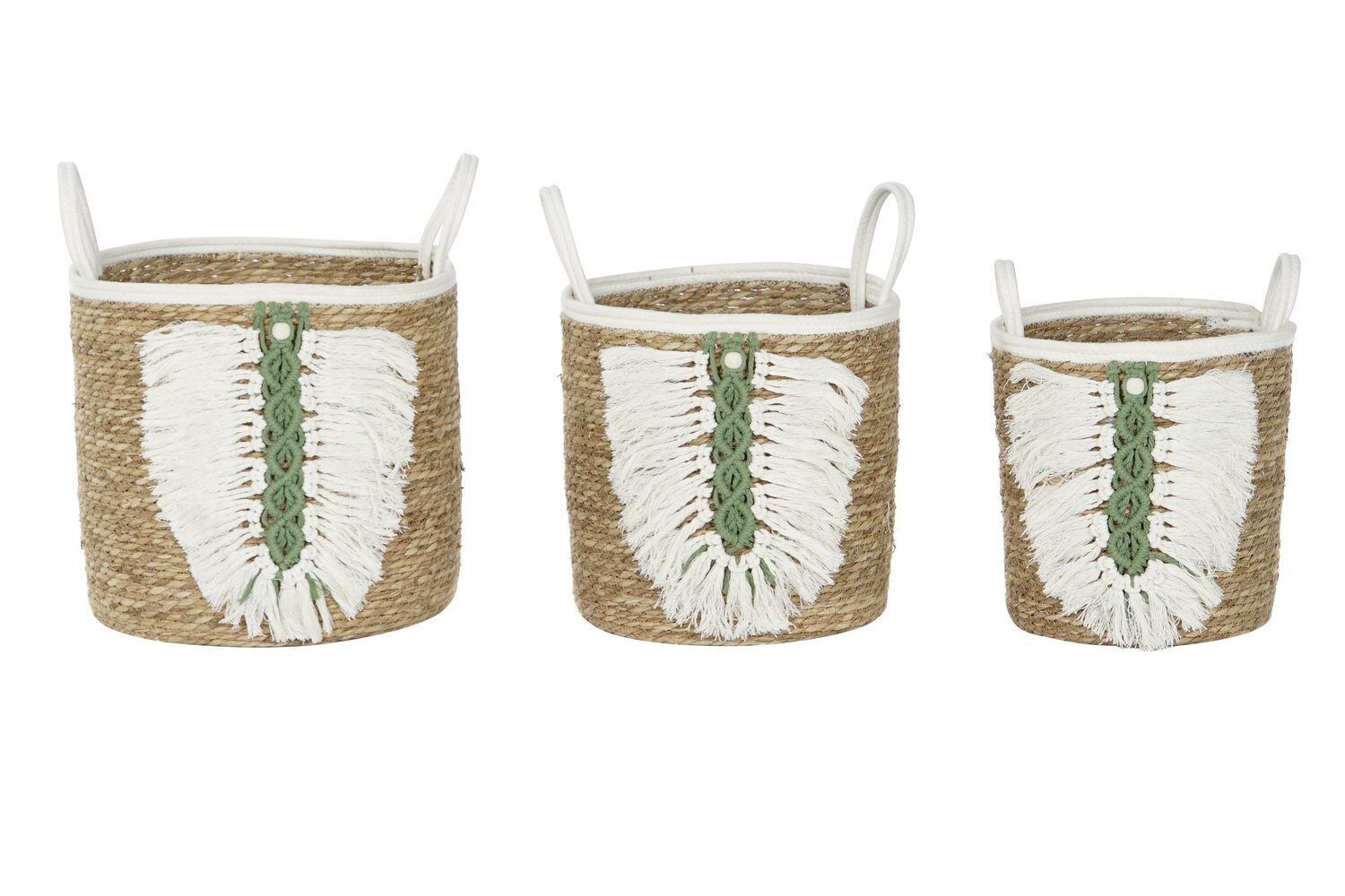 KORB-SET 3 BAUMWOLLFASER 39X39X36 MAKRAMEEBLATT DC209701