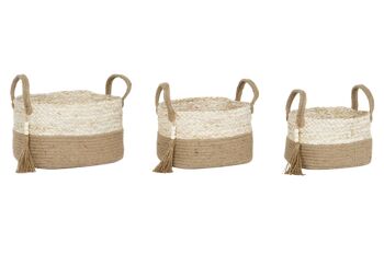 PANIER SET 3 JUTE TRESSÉ MAÏS 36X30X24 AVEC POIGNÉES DC213786 1