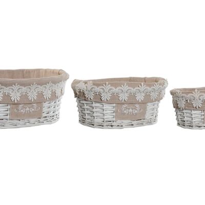 BASKET SET 3 WICKER FABRIC 36X29X15 WHITE DC213777