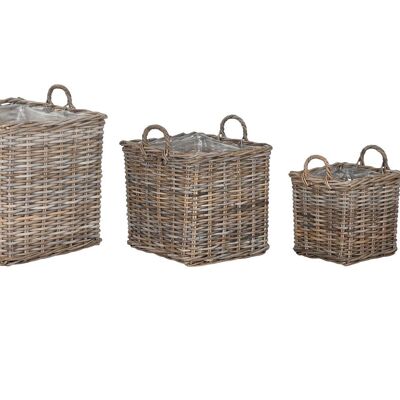 BASKET SET 4 WICKER 50X50X58 WITH LIGHT GRAY HANDLE DC213847