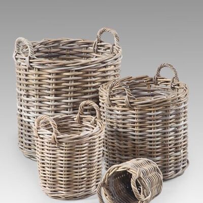 BASKET SET 4 WICKER 50X50X58 WITH LIGHT GRAY HANDLE DC213848