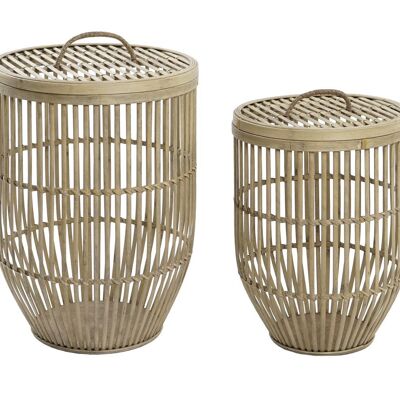 BASKET SET 2 BAMBOO 40X40X61 WITH NATURAL LID DC203083