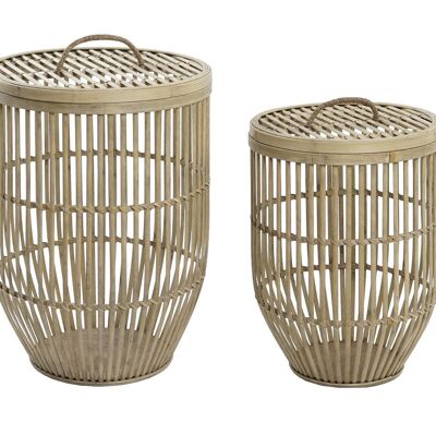BASKET SET 2 BAMBOO 40X40X61 WITH NATURAL LID DC203083