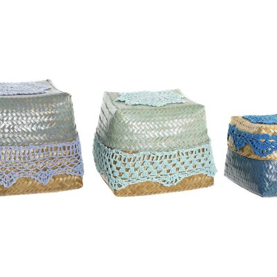 BASKET SET 3 BAMBOO COTTON 22X27X27 BLUE DC199085