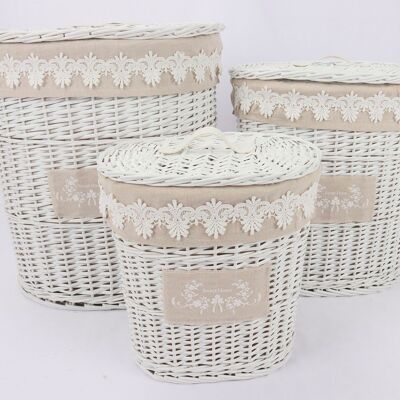 CLOTHING BASKET SET 3 WICKER FABRIC 49X36X55 WITH LID DC213778