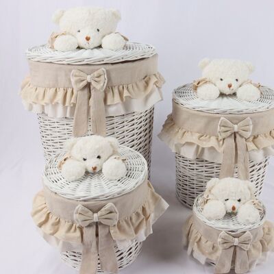 CLOTHING BASKET SET 4 WICKER FABRIC 45X45X55 WITH LID DC213771