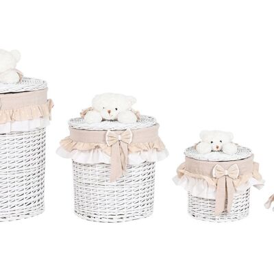 CLOTHING BASKET SET 4 WICKER FABRIC 45X45X68 WITH LID DC213771