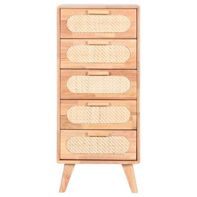Rubberwood Ratan Chest of Drawers 40X30X93 Natural MB212347