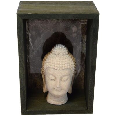 Cabeza de Buda en soporte de madera