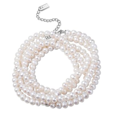 MOE - bracelet-necklace silver / white pearl - white