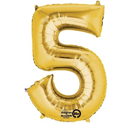 Folienballon Zahl „5“ Gold