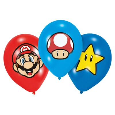 Mario 6 Globos 28 Cm 4 Colores