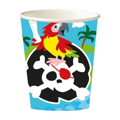 8 Vasos Cumpleaños Pirata Cartón 250 Ml