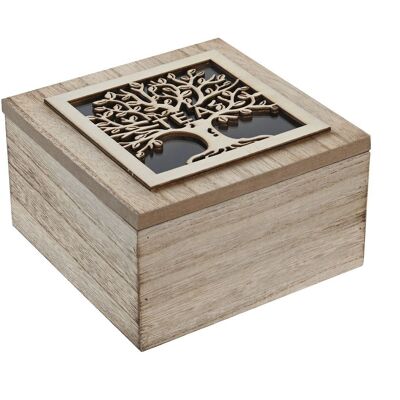 CAJA INFUSIONES MDF CRISTAL 14X14X8 ARBOL MARRON PC205924