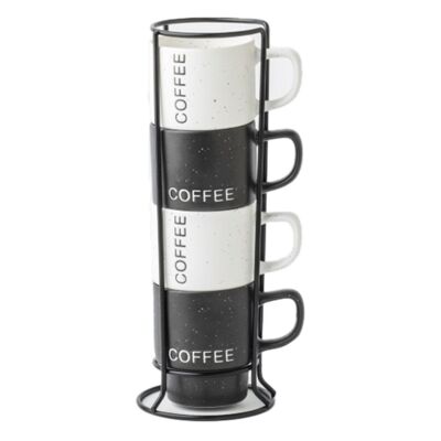 KAFFEESET 4 PORZELLAN METALL 9,5X7X8 160ML KAFFEE PC209507