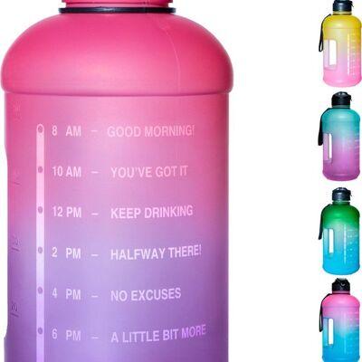 Water bottle with straw - 2 liter capacity - Pink/purple - Drinking bottle with straw
