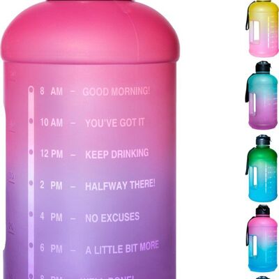 Waterfles met rietje - 2 liter inhoud - Roze/paars - Drinkfles met rietje