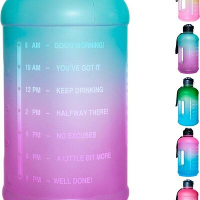 Wasserflasche mit Strohhalm – 2 Liter Fassungsvermögen – Grün/Lila – Trinkflasche mit Strohhalm