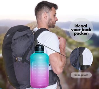 Gourde avec paille - Capacité 2 litres - Vert/violet - Gourde avec paille 4