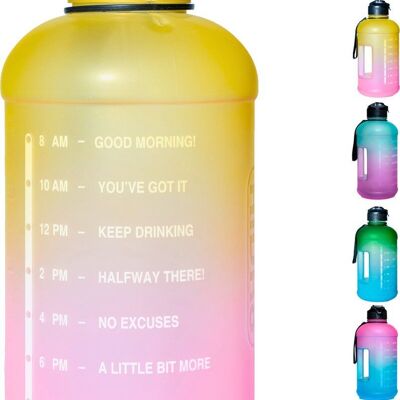 Botella de agua con pajita - 2 litros de capacidad - Amarillo/rosa - Botella con pajita