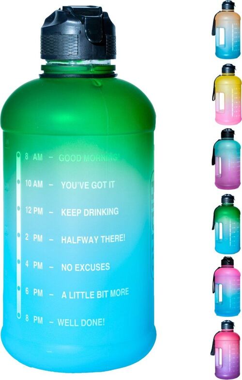 Water bottle with straw - 2 liter capacity - Green/blue - Drinking bottle with straw