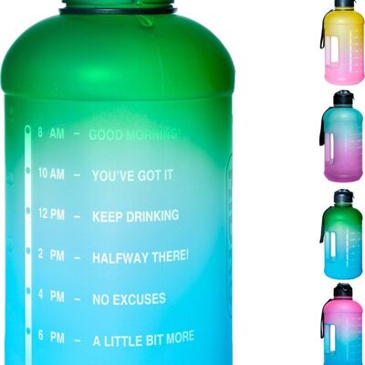 Water bottle with straw - 2 liter capacity - Green/blue - Drinking bottle with straw