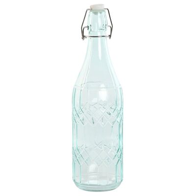 Botella Cristal Inox 8,7X8,7X31,6 1L, Grabado Azul PC210358