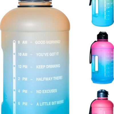 Botella de agua con pajita - 2 litros de capacidad - Naranja/azul - Botella con pajita