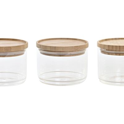 BOTTLE SET 3 BOROSILICATE BAMBOO 10X10X7,5 470ML, PC200203