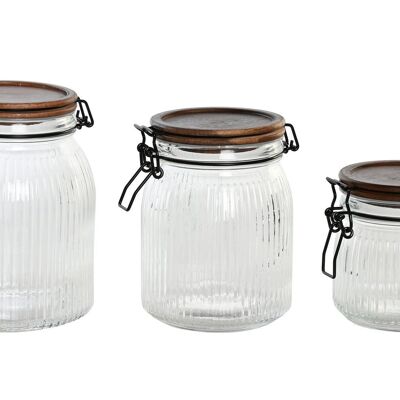 JAR SET 3 GLASS ACACIA 13X13X17 1300ML 900/500 PC205138