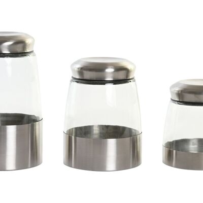 SET 3 GLASS JAR STAINLESS STEEL 12,5X12,5X21 SILVER PC202865