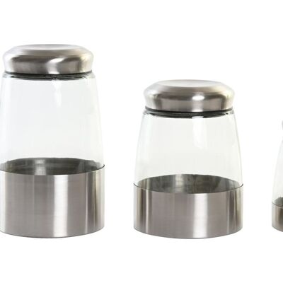 SET 3 GLASS JAR STAINLESS STEEL 12,5X12,5X21 SILVER PC202865