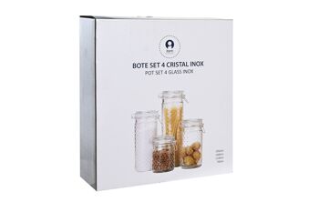 SET 4 POT EN VERRE INOX 10X10X33 2L 1.4/1.1/760ML PC203463 2