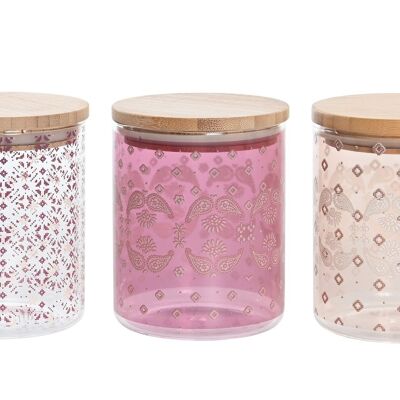 BAMBOO BOROSILICATE JAR 10X10X12,5 700 ML, 3 ASSORTMENTS. PC204259