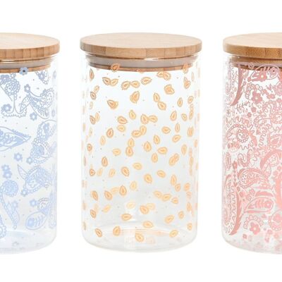 BAMBOO BOROSILICATE JAR 10X10X17 1L, 3 ASSORTMENTS. PC204263