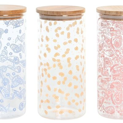 BAMBOO BOROSILICATE JAR 10X10X22 1400ML, 3 ASSORTMENTS. PC204264