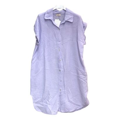 Short cotton gauze shirt dress with long sleeves