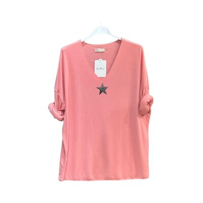 Morbido top oversize con strass a stella