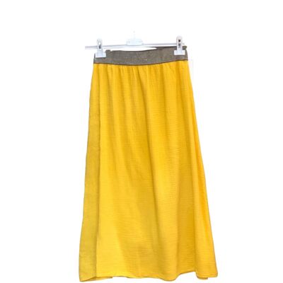 Plain cotton gauze skirt with elasticated gold band