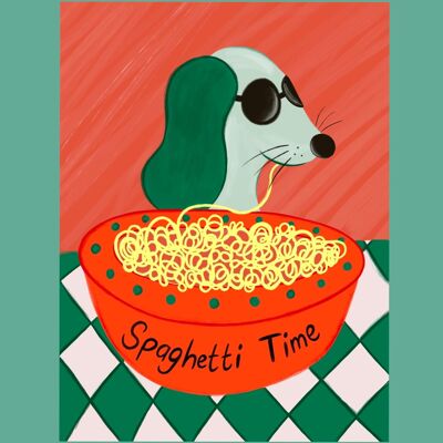 Impresión del perro del tiempo de espagueti