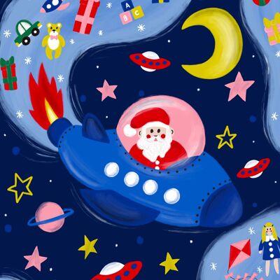 Cartolina di Natale con Babbo Natale nello spazio