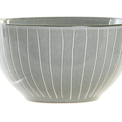 GLAZED STONEWARE BOWL 14.3X14.3X7.5 612ML GREEN STRIPES PC202483