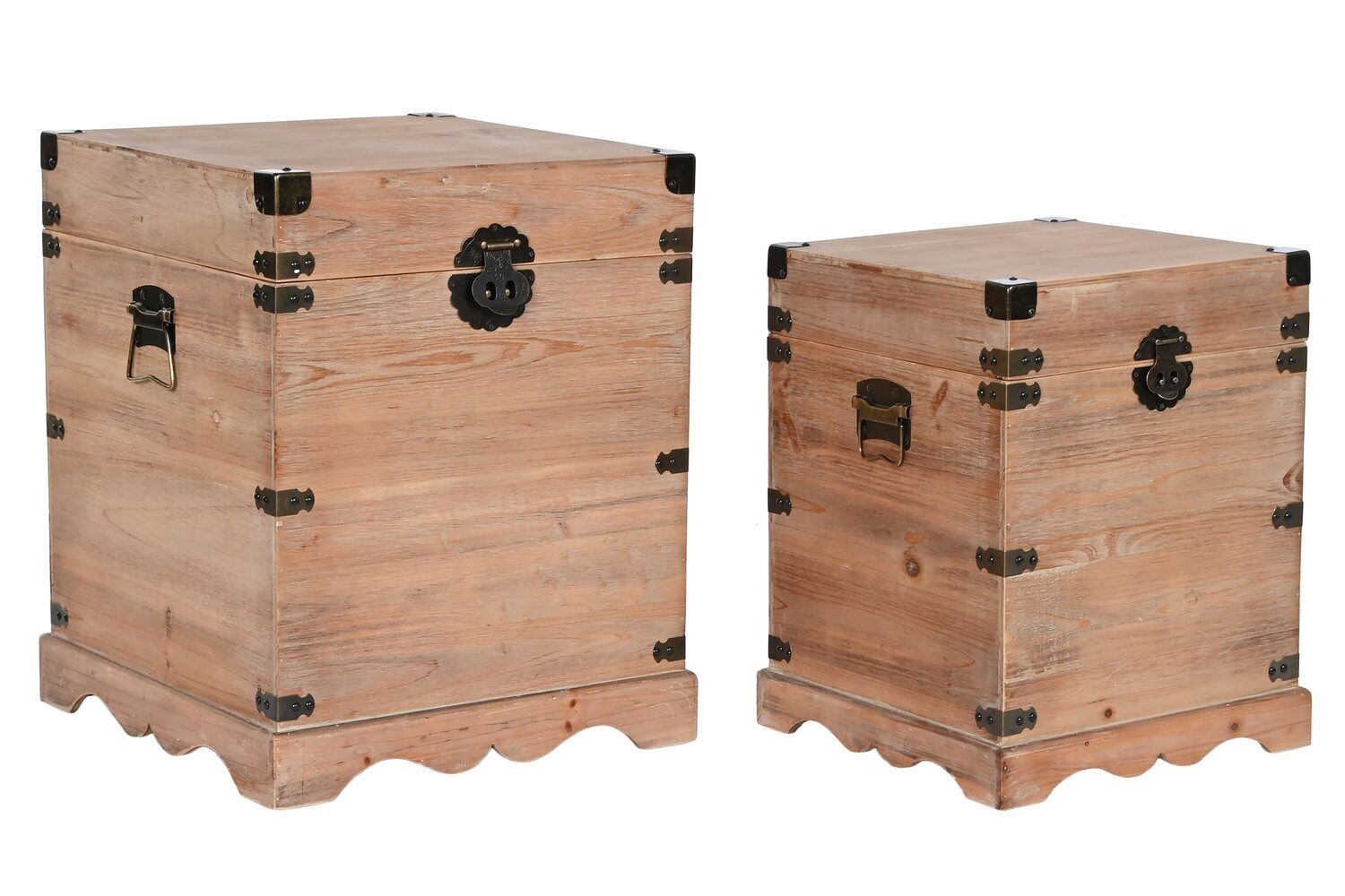 BAULE SET 2 METALLO ABETE 48X48X61 RUSTICO NATURALE MB206518