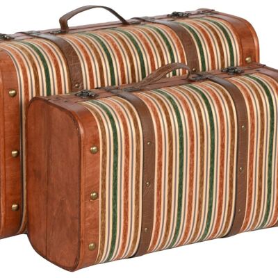 TRUNK SET 2 WOODEN CANVAS 60X37X24 BROWN MB209126